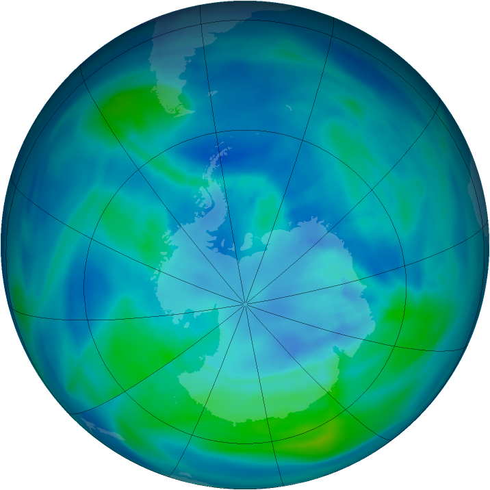Antarctic ozone map for 04 April 2005